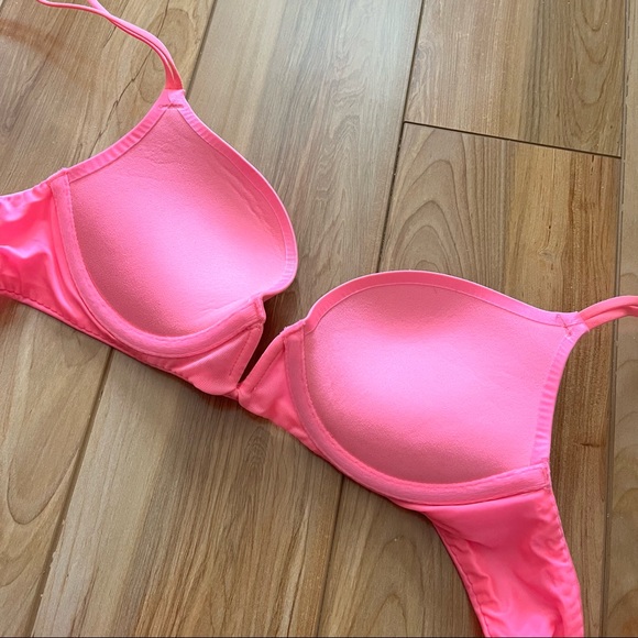 Hot Pink Deep-V Push Up Bra, 32A - Picture 3 of 9
